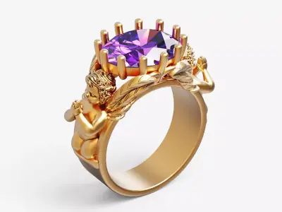 Oval and praying baby angel Sculpture jewelry gold 3D print model