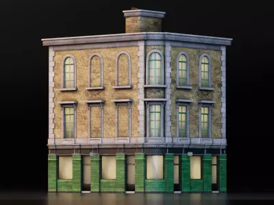 Realistic European Corner Building Low-poly 3D model
