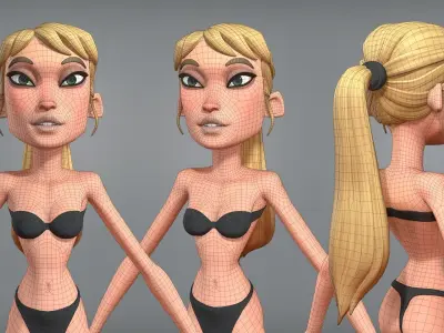 Cartoon female character Chloe base mesh Low-poly 3D model