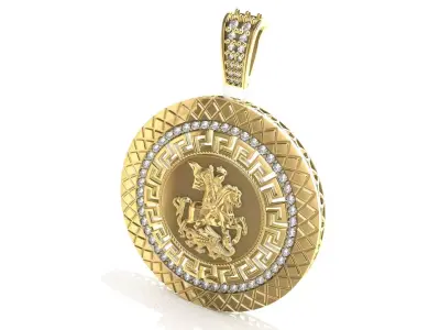 3D Round Relief Pendant with Center Gemstone STL Model for 3D print model