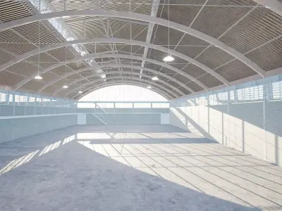 Curved Roof  Warehouse  for Unreal 4 Low-poly 3D model