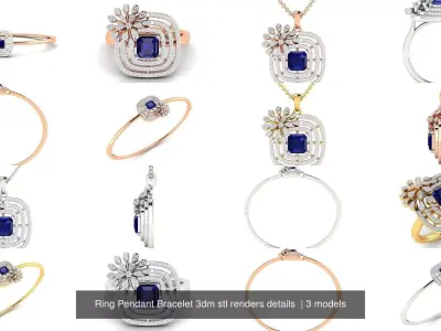 Ring Pendant Bracelet 3dm stl renders details  3D Model Pack