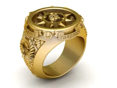 COMPASS AND SKULL FACE RING 3D PRINTABLE MODEL 3D print model