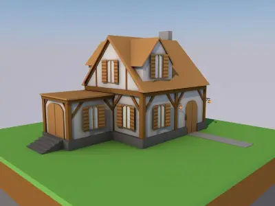 Low-Poly House with Shed Free low-poly 3D model