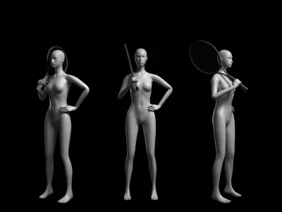 Animated Female Mesh - 12 sport poses v4 Low-poly 3D model