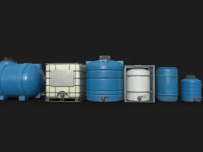 Plastic Water Tanks kit PBR Game Ready Free low-poly 3D model