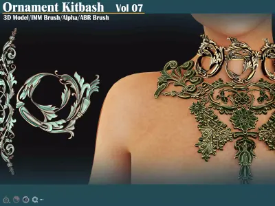 105 Ornament Kitbash brushes 3D Model- IMM- Alpha- Blend VOL07 Low-poly 3D model