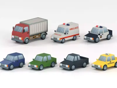 Cartoon Low Poly Car Pack Low-poly 3D model