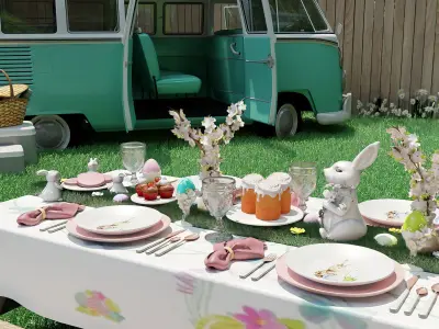 Easter Picnic and Photo Backdrop Blender Scene Free 3D model