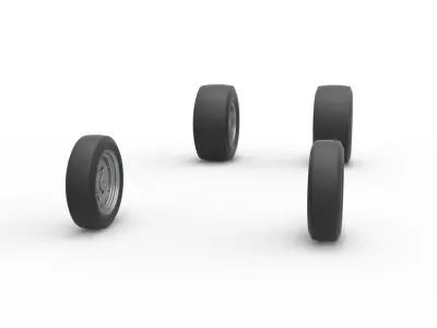 Wheel set of Vintage Front engine dragster V5 Scale 1 to 25 3D print model