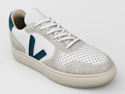 Casual Sneaker Leather Veja Style - White Blue Beige Low-poly 3D model