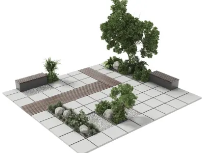 Urban Environment Urban Furniture Green Benches 3D model