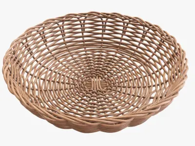 Wicker basket tray light brown 3D model
