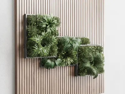 plants set partition in wooden frame Vertical graden 3D model