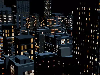 City Downtown Skyscraper Street 07 - NIGHT Low-poly 3D model