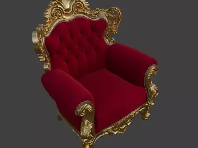 Ornate Gold and Red Throne Armchair 3D model