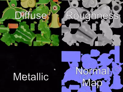 Green Chameleon Creature model pack Low-poly 3D model