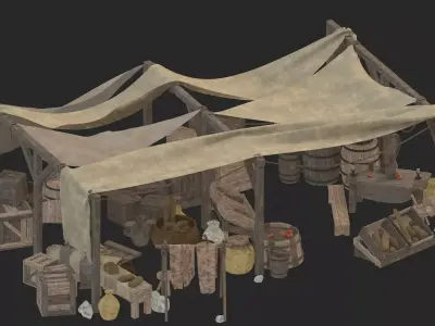 medieval market Low-poly 3D model