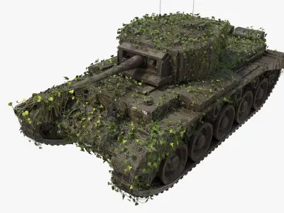 4K realistic low poly abandoned tank 3D model