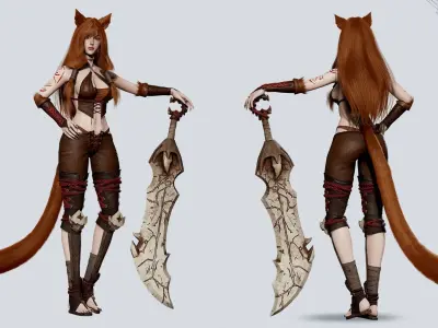 Feral Girl Roca - Game Ready Low-poly 3D model