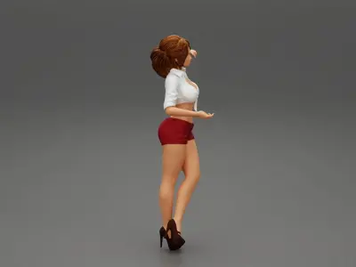 Summer girl standing on one leg in short and sexy bra 3D print model