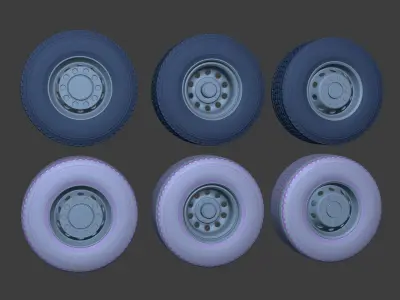 Heavy - Large  Truck Wheels -- High - Low Poly Version Low-poly 3D model