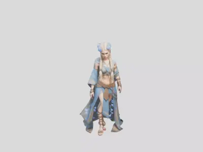 Stylized Bohemian Female Character with Staff Low-poly 3D model