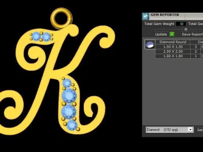 Alphabet V1 Font Style Pendant K 3D print model