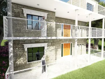 House two story with balconies 3D model