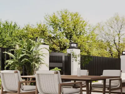 Modern Outdoor Patio with Dining Set 717 3D model