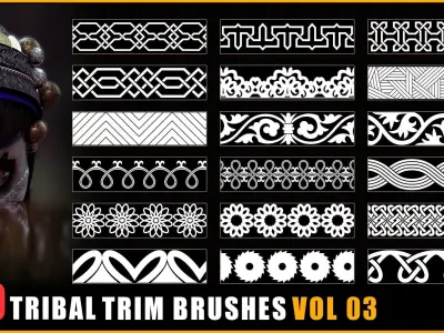 100 Tribal Trim Brushes - Border Pattern - Roll Brush - VOL 03 Texture
