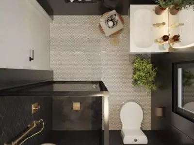 Realistic Modern Dark Bathroom Interior Scene 3D model