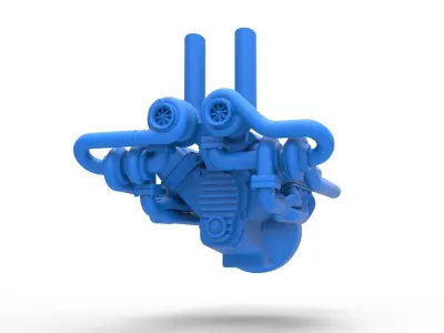 Quad turbo V8 Engine Scale 1 to 25 3D print model
