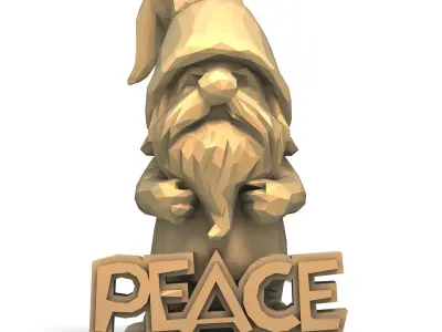 PEACE Gnome Cute Low Poly Figurine Holding Text 3D print model