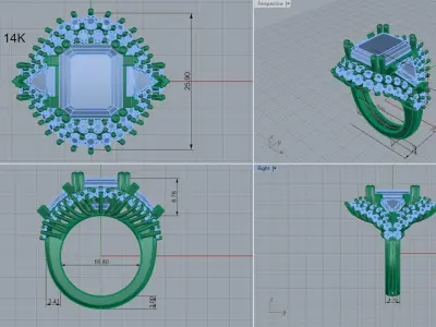 Emerald Cut Transformer Luxury Ring 0467 3D print model