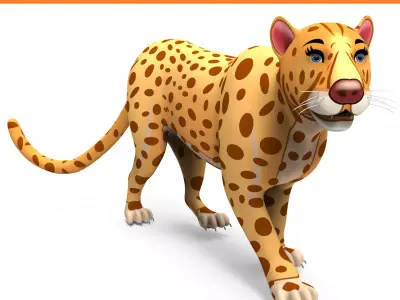 3D Cartoon Leopard Rigged Model  Low-poly 3D model