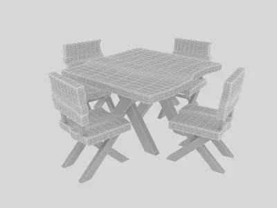 natural wood table  chair 02 Low-poly 3D model