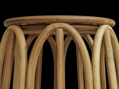 Short Round Rattan Plant Stand 3D model