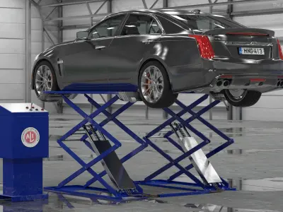 Automotive Scissor Lift and Sedan Rigged 3D model