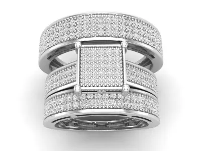 AV 658 Diamond Coordinated Wedding Trio Ring Set 3D print model