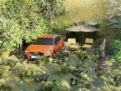 Forest Trees and bornfire Low-poly 3D model