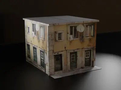 Yellow City Street House 3D model Free low-poly 3D model