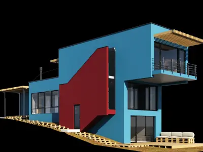 Modern house on a narrow plot 3D model