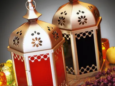 Decorative Set moroccan lanterns on table 3D model