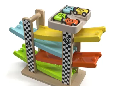 Top Bright Toddler Gifts Wooden Race Track Car Ramp Racer PBR 3D model