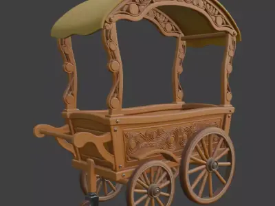 Wooden Vendor Cart 3D Model 3D model