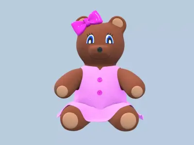 Teddy Bear Girl Toy Brown Stuffed 3D model