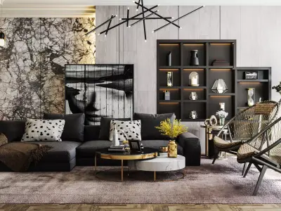 Living room interior scene 3D model 3D model