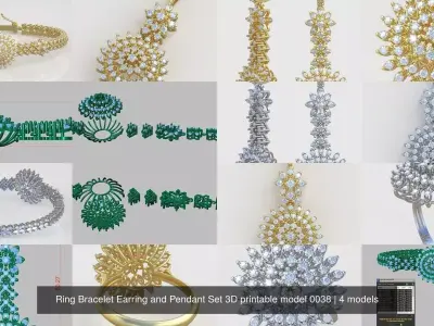 Ring Bracelet Earring and Pendant Set 3D printable model 0038 3D Model Pack
