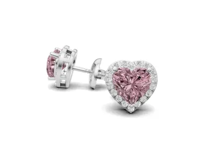 Heart Shape Pointer Diamond Stud Earrings 3D print model